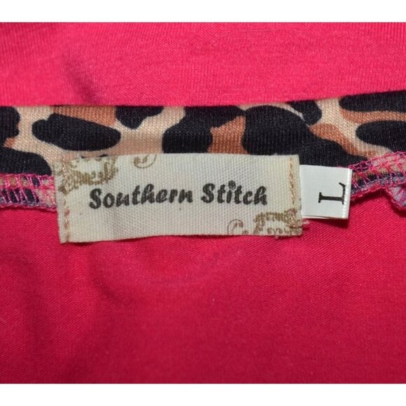Southern Stitch Pink Raglan Cheetah Print Sleeve Top T-Shirt LOVE Graphic Size L - Picture 7 of 9